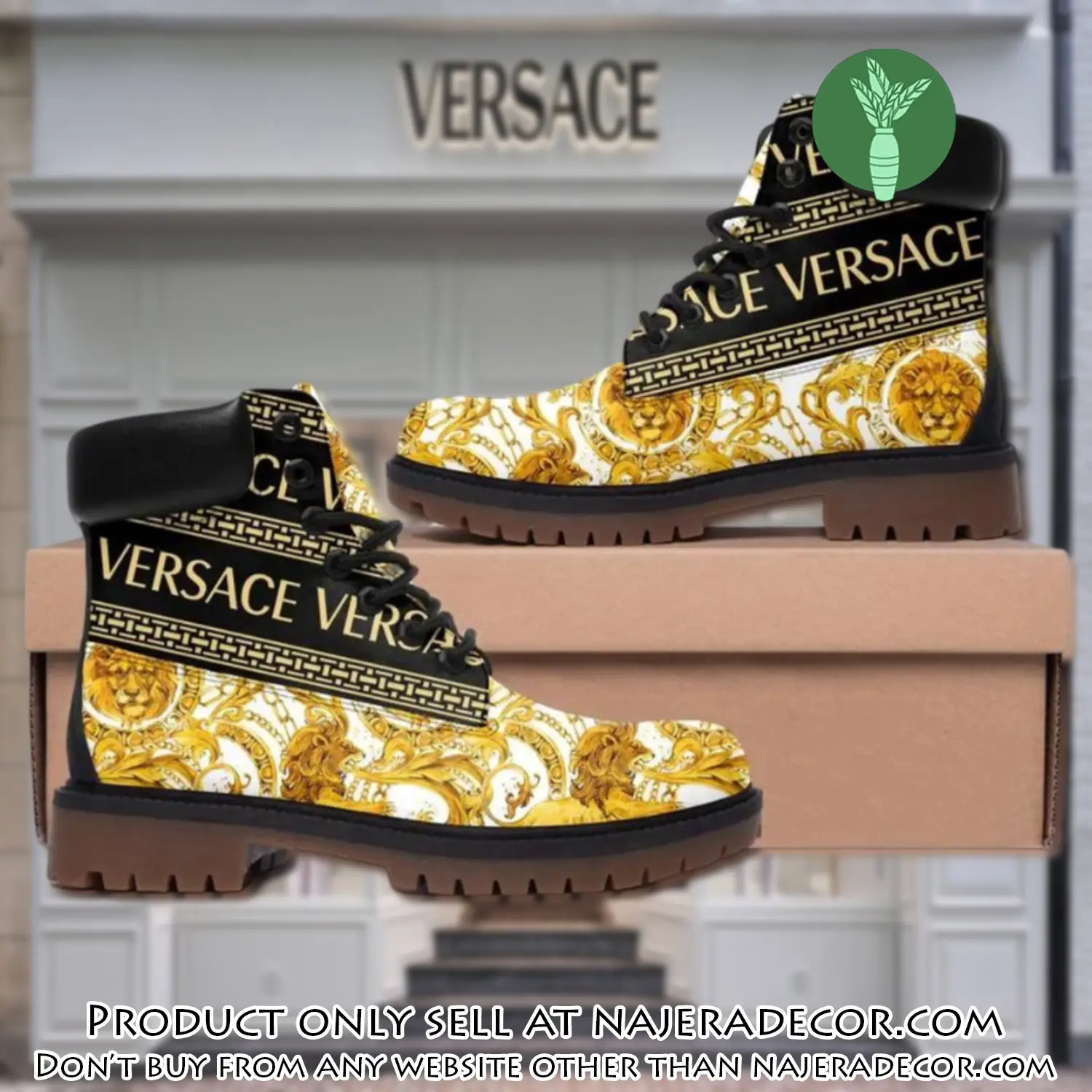 Gianni versace lion gold pattern luxury brand boots premium gifts for men women njr2056234